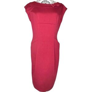 Vintage Evan Picone Red Sleeveless Scoop Neck Dress with Bow and Pockets